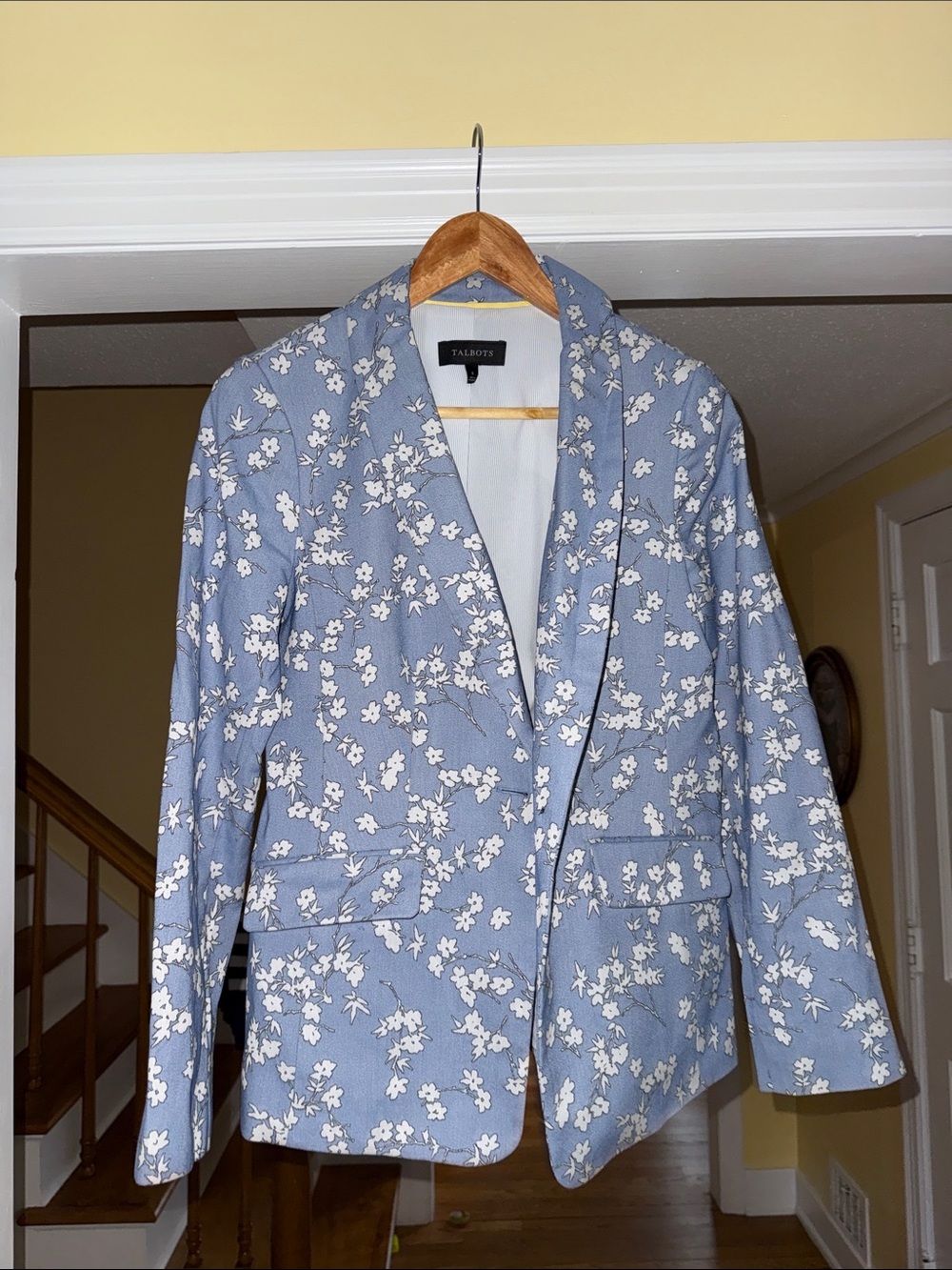 Talbots Light Blue Floral Notch Lapel Blazer